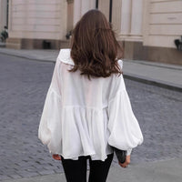 White Doll-collar Shirt With Lantern Sleeves