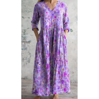 European And American-style Printed Casual Loose-fitting Long-sleeve Dress