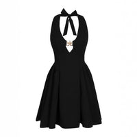Backless Deep V Neck Halter Evening Gown