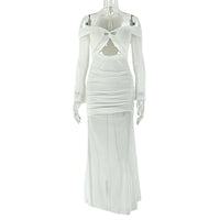 Neck-hanging Pleated Sheath Skirt Bandeau Semi-sheer Long-sleeve Trendy One-step Dress