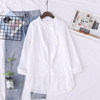 Stand Collar Double-layer Yarn Long Sleeve Blouse Loose