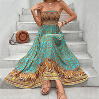 European And American-style Printed Backless Tube Dress