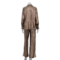 Collared Long-sleeved Shirt And High-waisted Wide-leg Pants Two-piece Set
