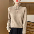 Chinese Style Retro Buckle Stand Collar Sweater For Women