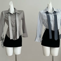 Preppy Style Double Tie Bell Sleeve Lapel Shirt