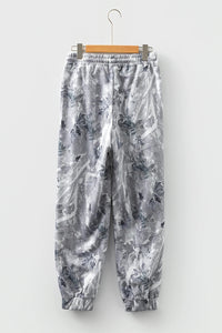 Gray Camouflage Printing Comfortable Drawstring Elastic Waist Ankle Banded Pants