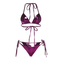 Hanging Neck Lace-up Reflective Bikini Two-piece