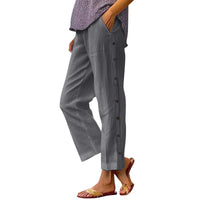 Cropped Pants With Decorative Buttons Along The Side Seams