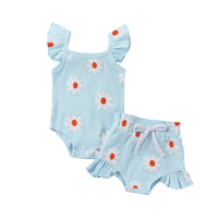 Summer Infant Toddler Flower Print Sleeveless Romper Butterfly Baby Bodysuit Shorts Three-piece Set