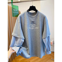 Korean-style Relaxed Faux Two-piece Long-sleeve Top