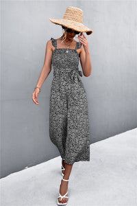 Flying Sleeves Belt Floral Sleeve Jumpsuit