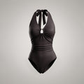 Womens Sexy Deep V-Neck Sleeveless Bodysuit With Tight Fit And Halter Neck Design
