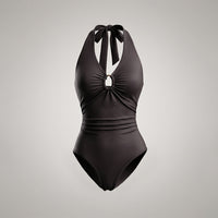 Womens Sexy Deep V-Neck Sleeveless Bodysuit With Tight Fit And Halter Neck Design