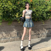 Denim Pleated For Women Summer High Waist Anti-exposure Skirt