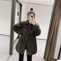 Lamb Fleece Shirt Coat Lapel Long Sleeve Women's Coat