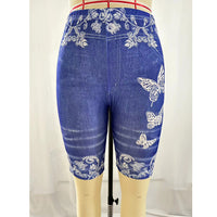 Printed Denim Butterfly Sports Leggings