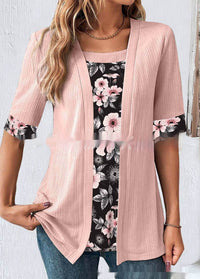 Women's Fake Two Pieces Short Sleeve Printed Top T-shirt