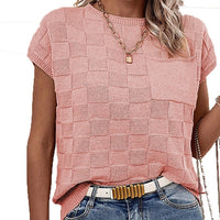 Small Plaid Knitted Casual Womens Top