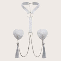 Tassel Breast Pad Chain Sequins Love Heart Chest Necklace Ornament