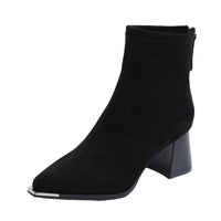 Vintage Chunky-heeled Suede Pointed-toe Ankle Bootsversatile