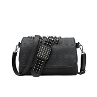 Womens Rivet Embossed Black Skull Shoulder Crossbody Bag