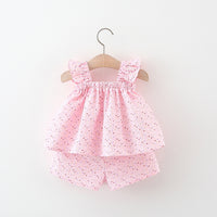 Flying Sleeve Length Bowknot Dress Shorts Two-piece Set