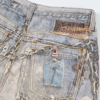 3D Digital Printed Chain Denim Shorts