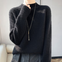Pullover Half Turtleneck Thick Loose Wool Knitted Sweater