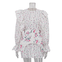 Designer-inspired Detachable Waist Cincher Floral Print Short-sleeve Cropped Dress