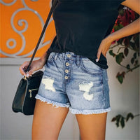 Fashionable Womens Shorts With Multiple Buttons Ripped Design And A Hip-Hugging Fit