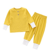 Baby Home Wear Cotton Sunken Stripe Two-piece Suit