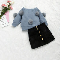 New girls' plush ball pit striped top and skirt two-piece suit