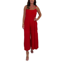 Solid Color Casual Sling Wide Leg Jumpsuit