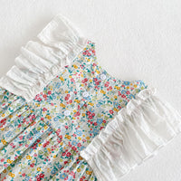 Infants And Children Big Flying Sleeves Small Floral Breathable Jumpsuit