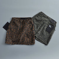 Leopard Print Denim Skirt Women's High Waist