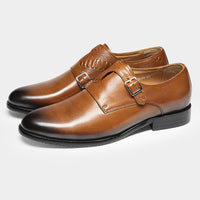 Men's First Layer Cowhide Summer Round Toe Double Buckle Retro Style Business Leather Shoes