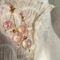 Fairy Sweet Girly Peach Pink Colorful Glass Ball Eardrops