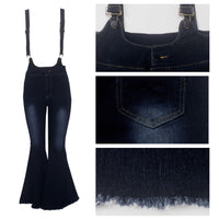 High waist denim flared pants with straps