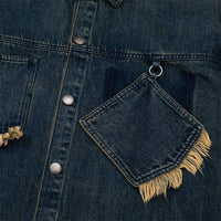 Style Personalized Pocket Design Frayed Cat Beard Shirt Jacket