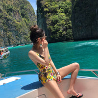 Korea's new sexy deep V-neck print Lace Up Bikini