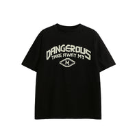 Men's Brushed Wide Version Small Turtleneck Imitation Tape Printed T-shirt