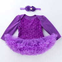 Solid color composite rose dress for girls 0-2 years old
