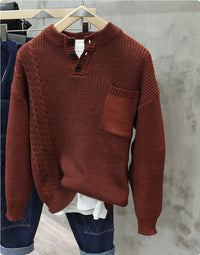American Style Retro Pullover Men Fashion Brands Loose Pockets All-match Casual Sweater