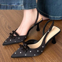 2026 Spring-Summer New Closed Toe Slingback Heeled Sandals For Women, Stiletto Heel With Bowknot, Rhinestone Fashion High Heels, European & American Style