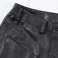 Men's Loose Cool Straight Pocket Inside-out Wear Design PU Leather Shorts