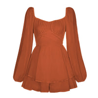Long Sleeve Tied Lantern Sleeve Short Jumpsuit For Women