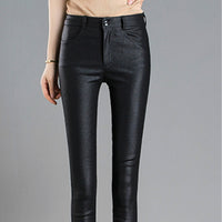 PU Coated Faux Leather Pants Ladies High Waist
