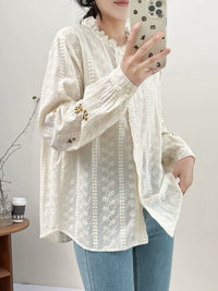 Japanese Style New Literary Solid Color Lace Long-sleeved Shirt