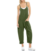 Women Zipper Pocket Suspender Trousers Jumpsuit
