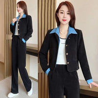 Women's Autumn New Fake Two-Piece Long-Sleeve Wide-Leg Pants Set